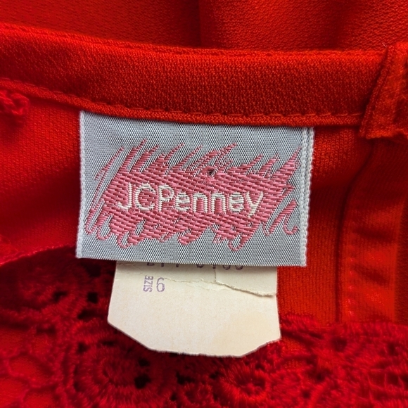Vintage Retro JCPenney Red 80s Fashion Glam Dress Lace Ruffle Waist Skirt Size 6 - Picture 10 of 12